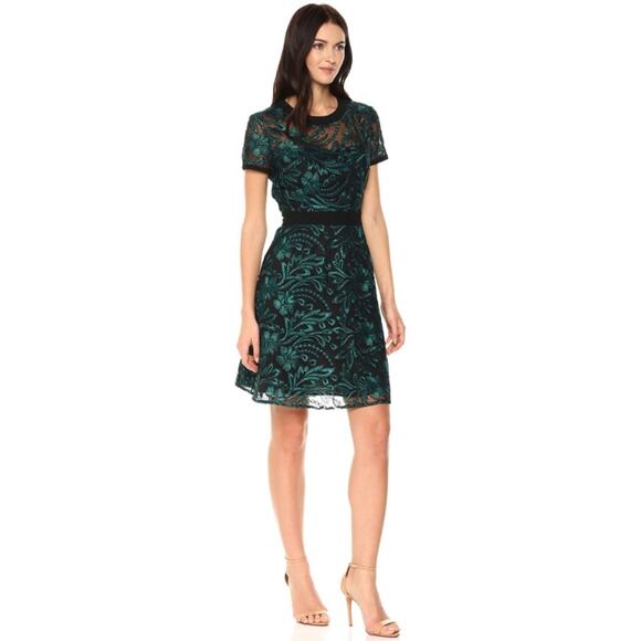 Rachel Roy Women Emerald Green/Black Embroidered Floral Pattern Dress Size 10 - Picture 3 of 12